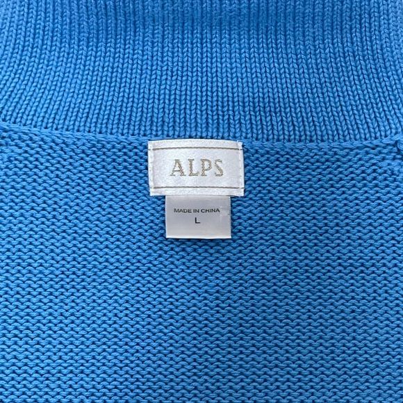 Vintage ALPS Knit Full Zip Sweater Cardigan Women's L Blue 100% Cotton High Neck - Picture 8 of 10